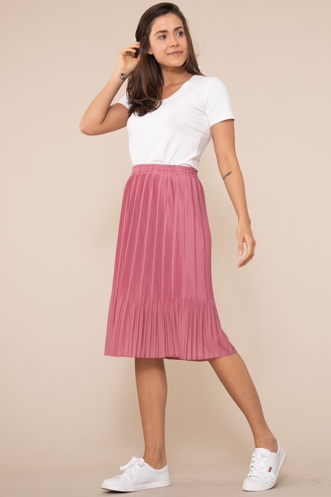 Veria | Saia Plissada Malha Rosa